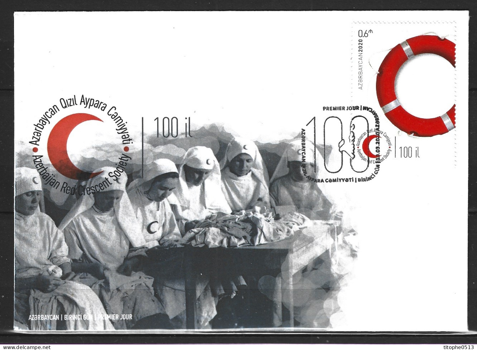 AZERBAIDJAN. N°1221 De 2020 Sur Enveloppe 1er Jour. Croissant-Rouge. - Red Cross