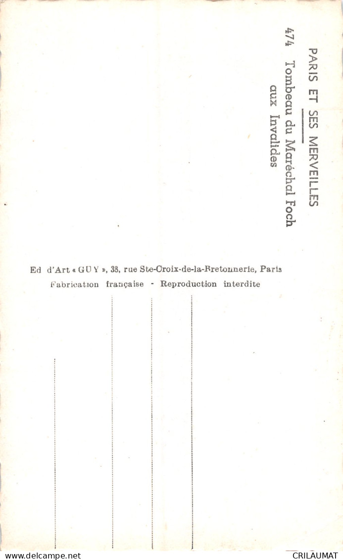 75-PARIS TOMBEAU DU MARECHAL FOCH AUX INVALIDES-N°5156-H/0157 - Sonstige & Ohne Zuordnung