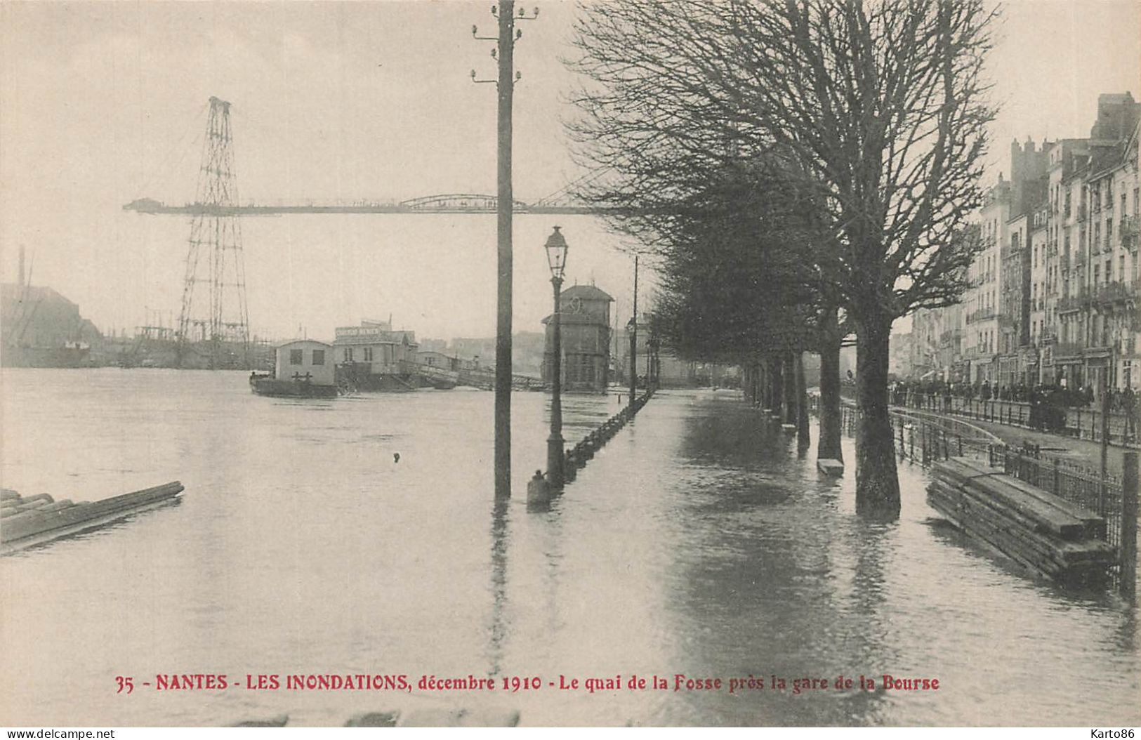 Nantes * Pont Transbordeur * Le Quai De La Fosse Près De La Gare De La Bourse * Inondations Décembre 1910 - Nantes