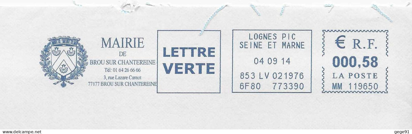 Ema Secap MM - Blason - Armoiries De La Ville De Brou Sur Chantereine - Coquillage - Enveloppe Entière - Briefe U. Dokumente