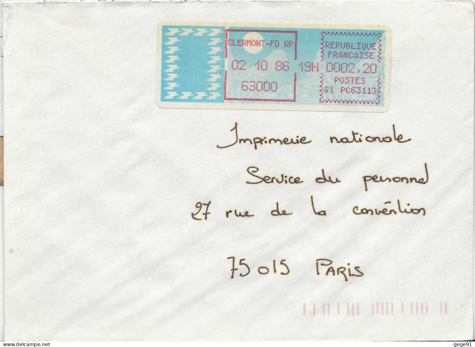 Vignette D'affranchissement De Guichet - MOG - Clermont Ferrand RP - Puy De Dôme - 1985 « Carrier » Paper