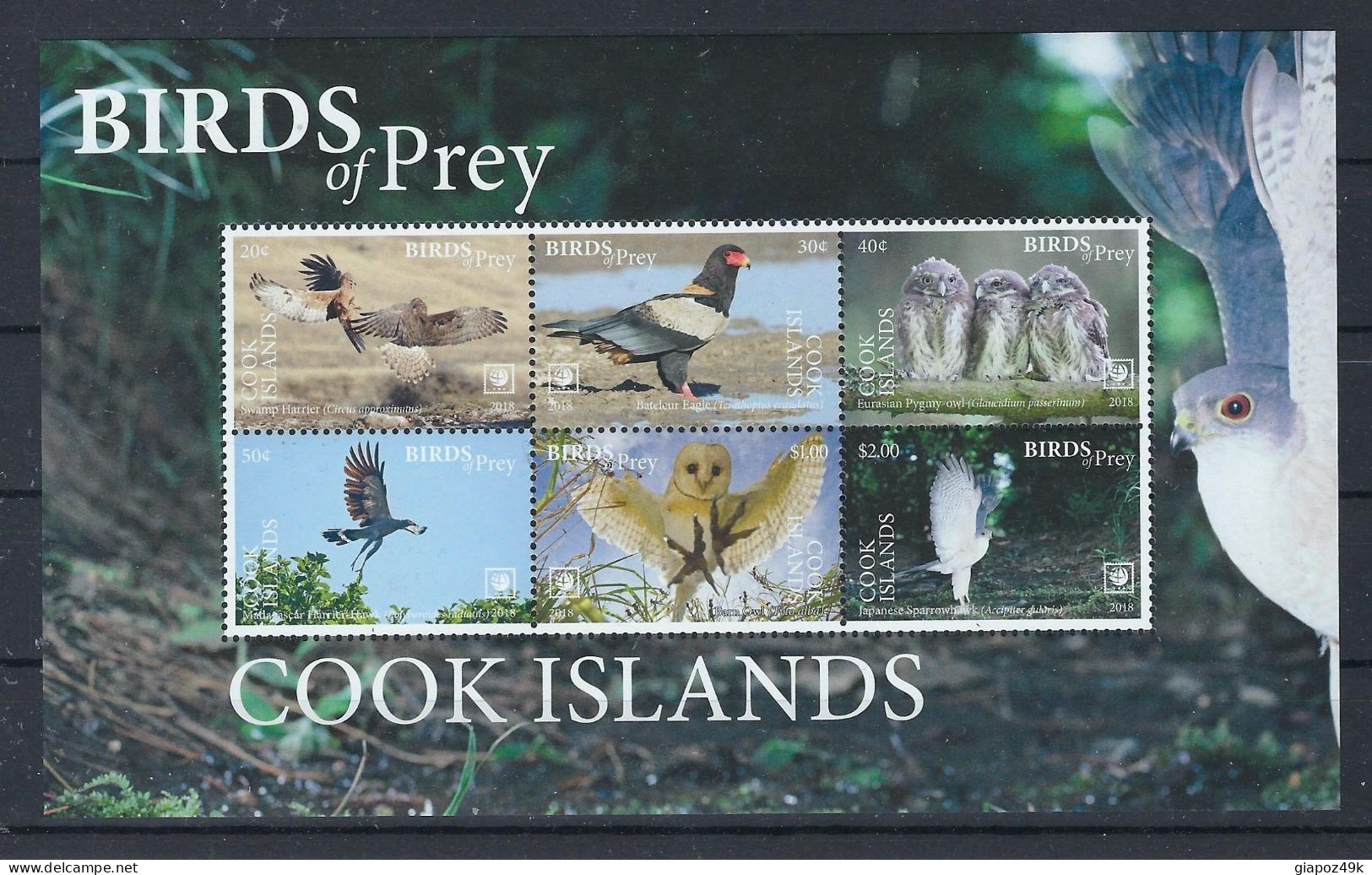 ● 2018 COOK ISLANDS ● Oceania ֍ Uccelli ֍ Birds Of Prey ● Serie Completa ** 2 BF ●  Cat. ? € ● Lotto N. 2084 ● - Cook