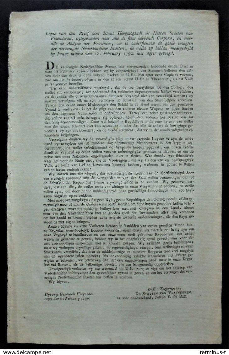 Staeten Van Vlaenderen/Assemblée Générale 20.02.1790 - Documents Historiques