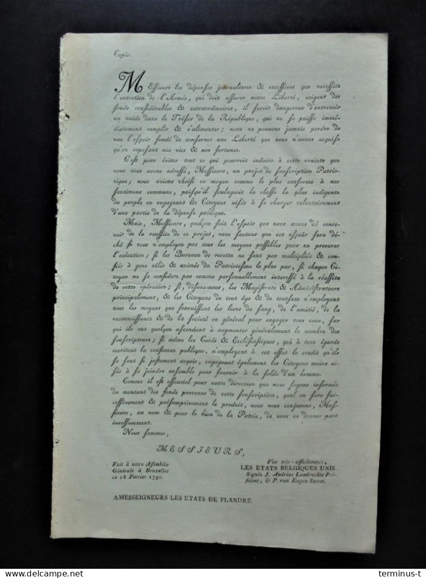 Staeten Van Vlaenderen/Assemblée Générale 20.02.1790 - Historical Documents