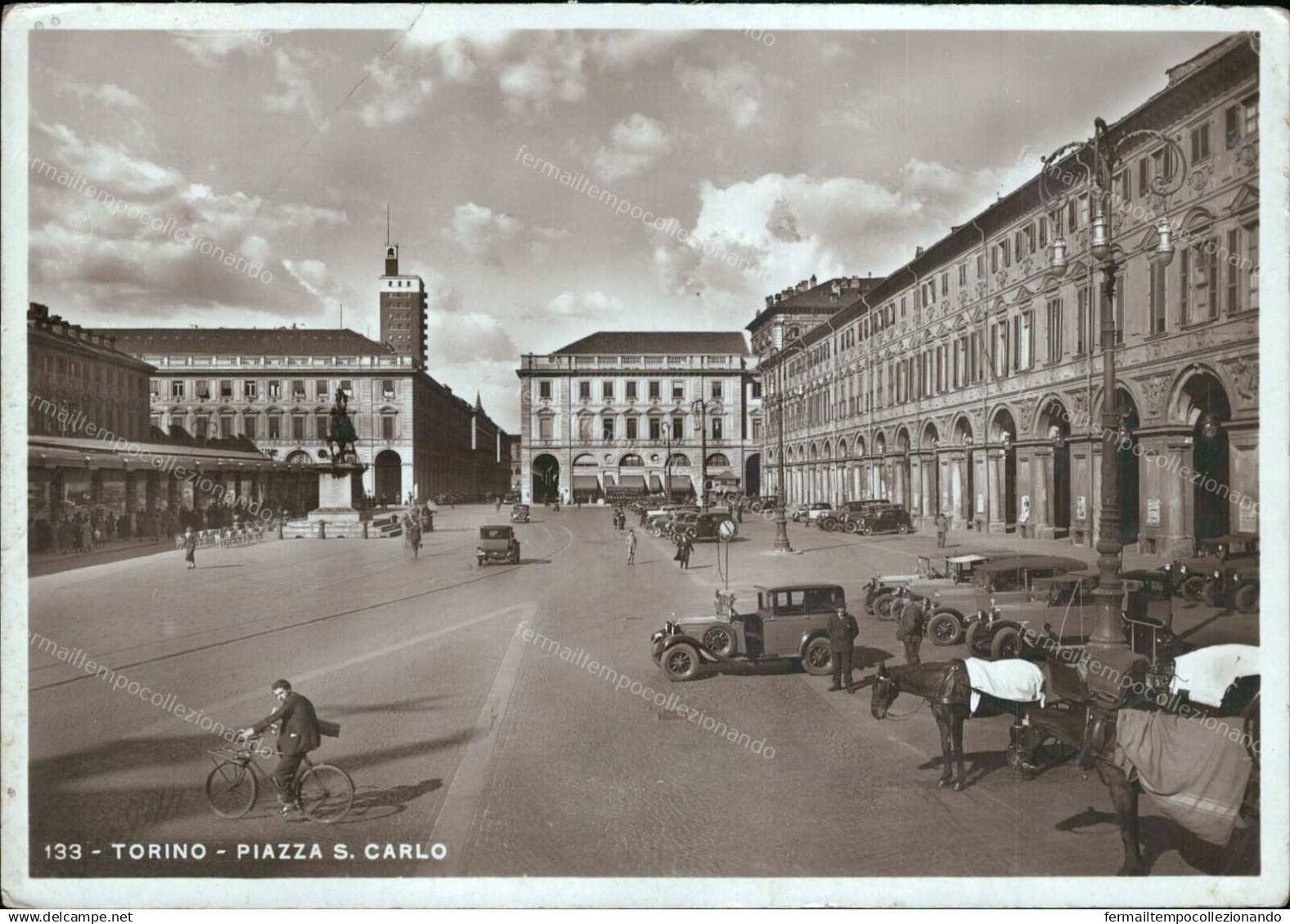 Cr339 Cartolina Torino Citta' Piazza S.carlo 1936 - Otros & Sin Clasificación