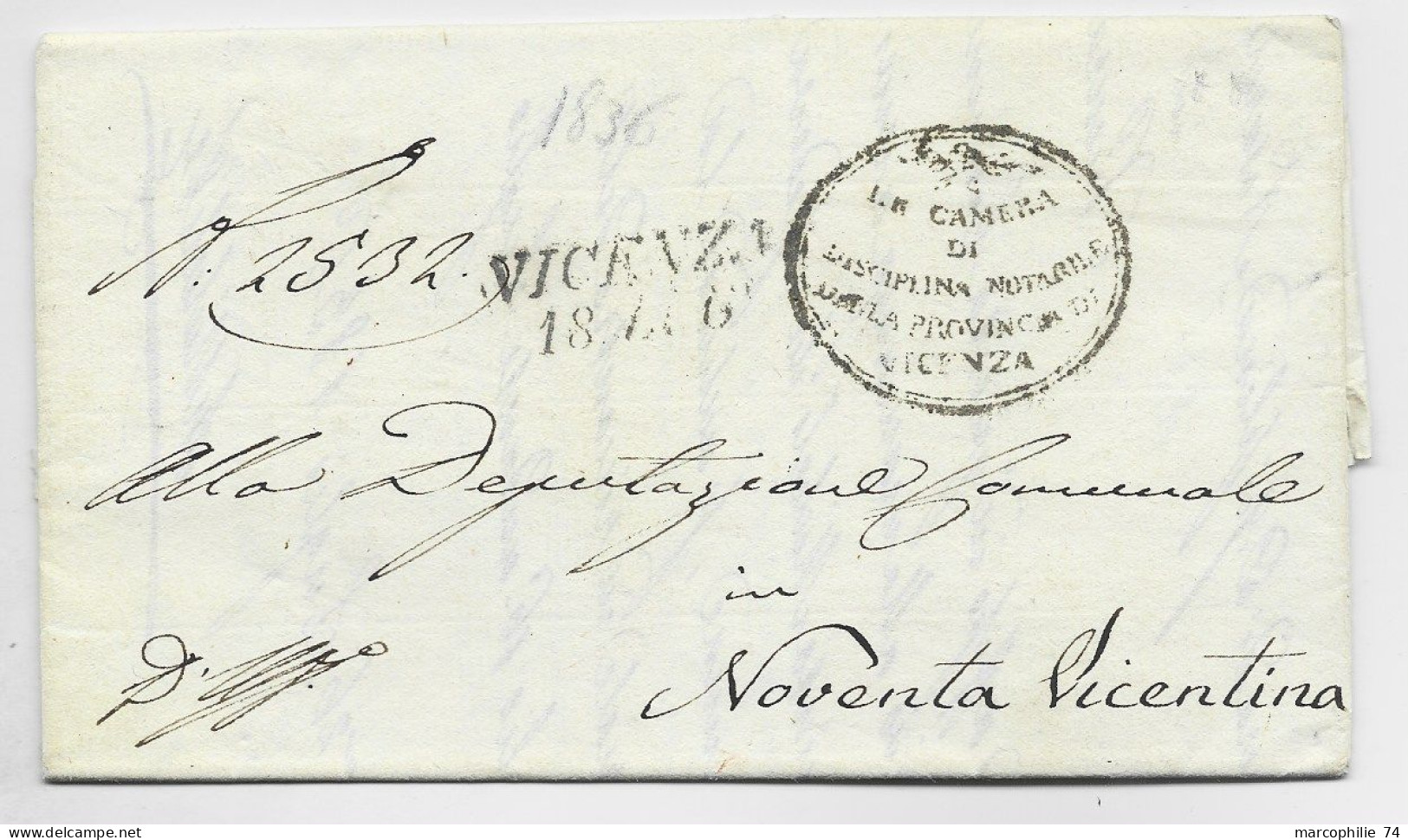 ITALIA MARQUE VICENZA 1836 LETTRE LETTERA COVER FRANCHISE LE CAMERA TO NOVENTO VICENTINA - ...-1850 Voorfilatelie