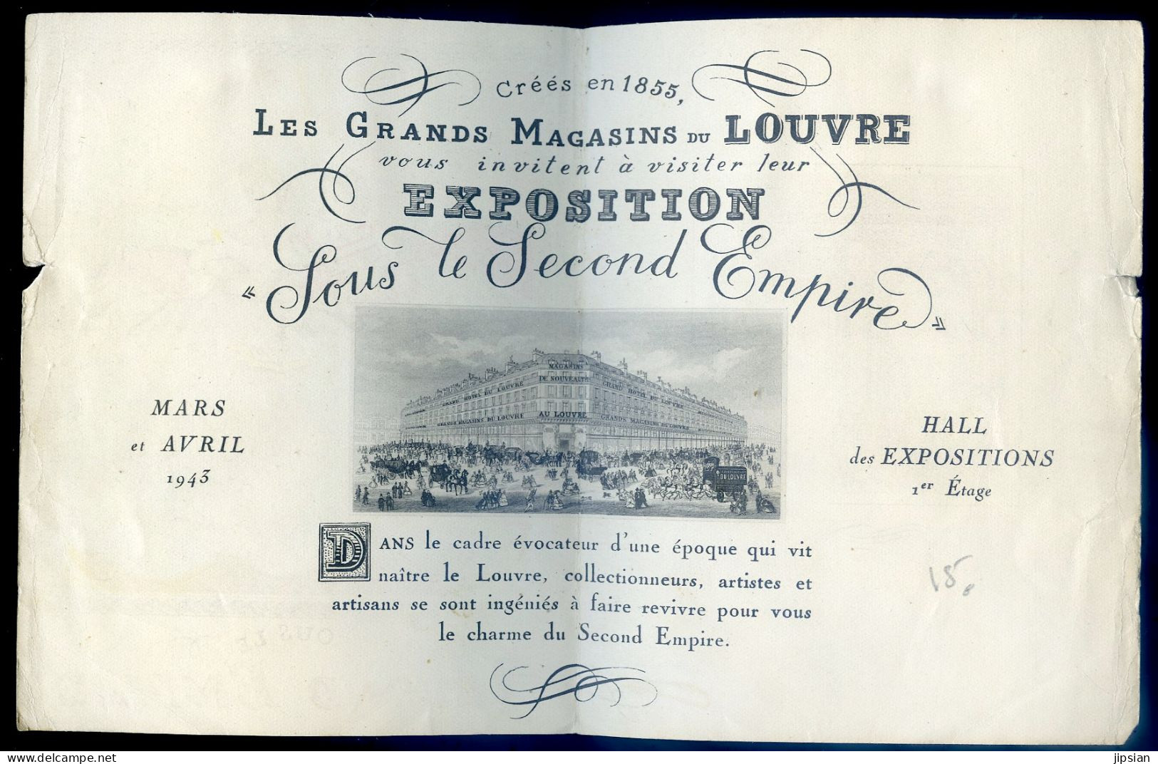 Invitation Les Grands Magasins Du Louvre à Exposition Sous Le Second Empire Mars Et Avril 1943   STEP100 - Toegangskaarten
