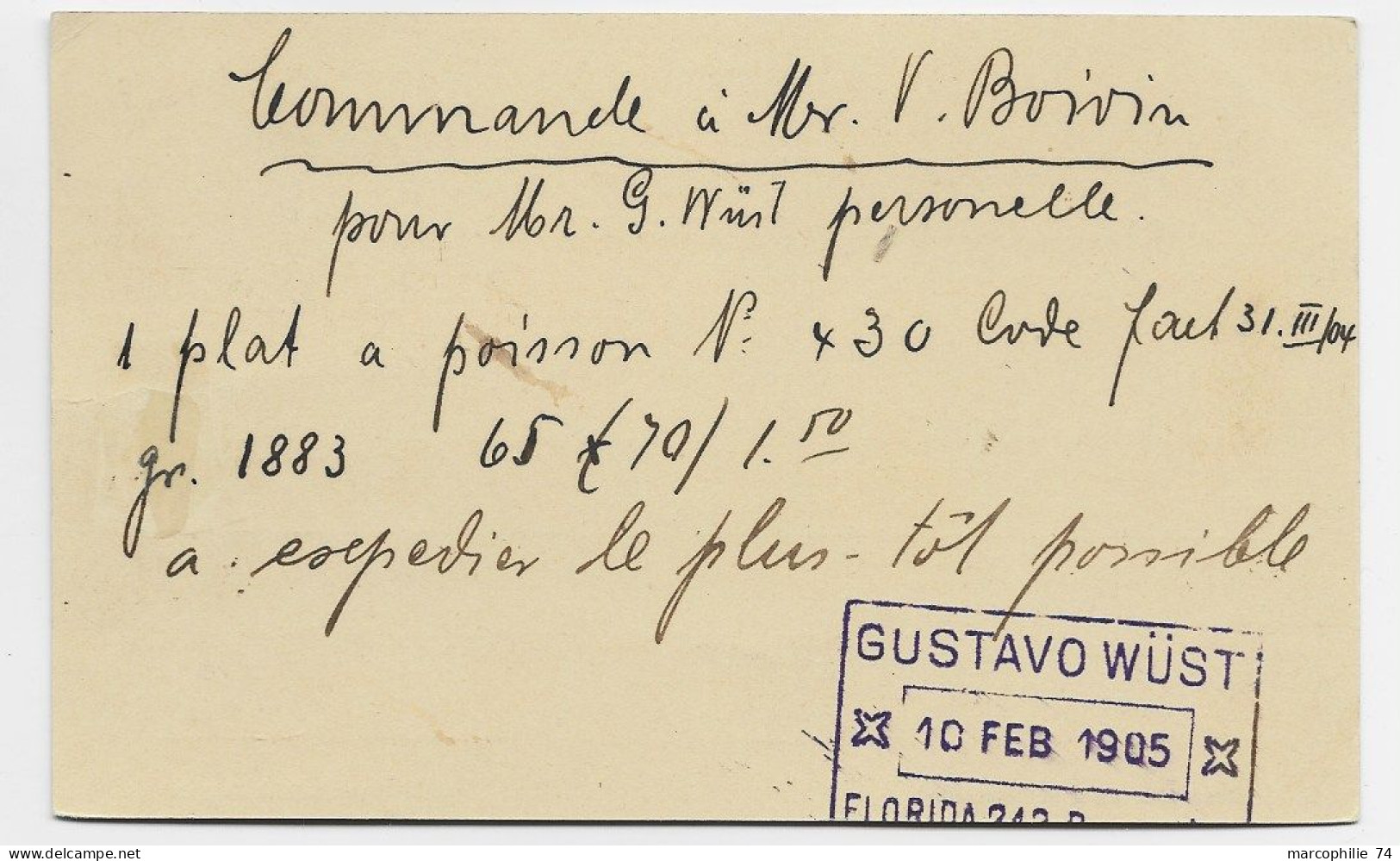 ARGENTINA 6C ENTIER CARTE POSTALE TARJETA BUENOS AIRES 1905 TO FRANCE - Postal Stationery