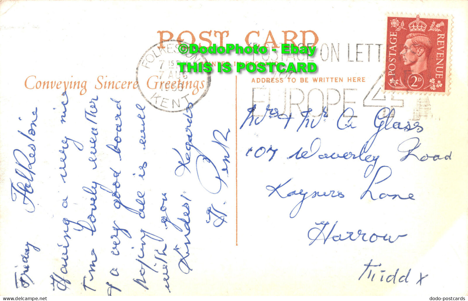 R453907 East Cliff Sands Folkestone. 114. Post Card. 1953 - Welt