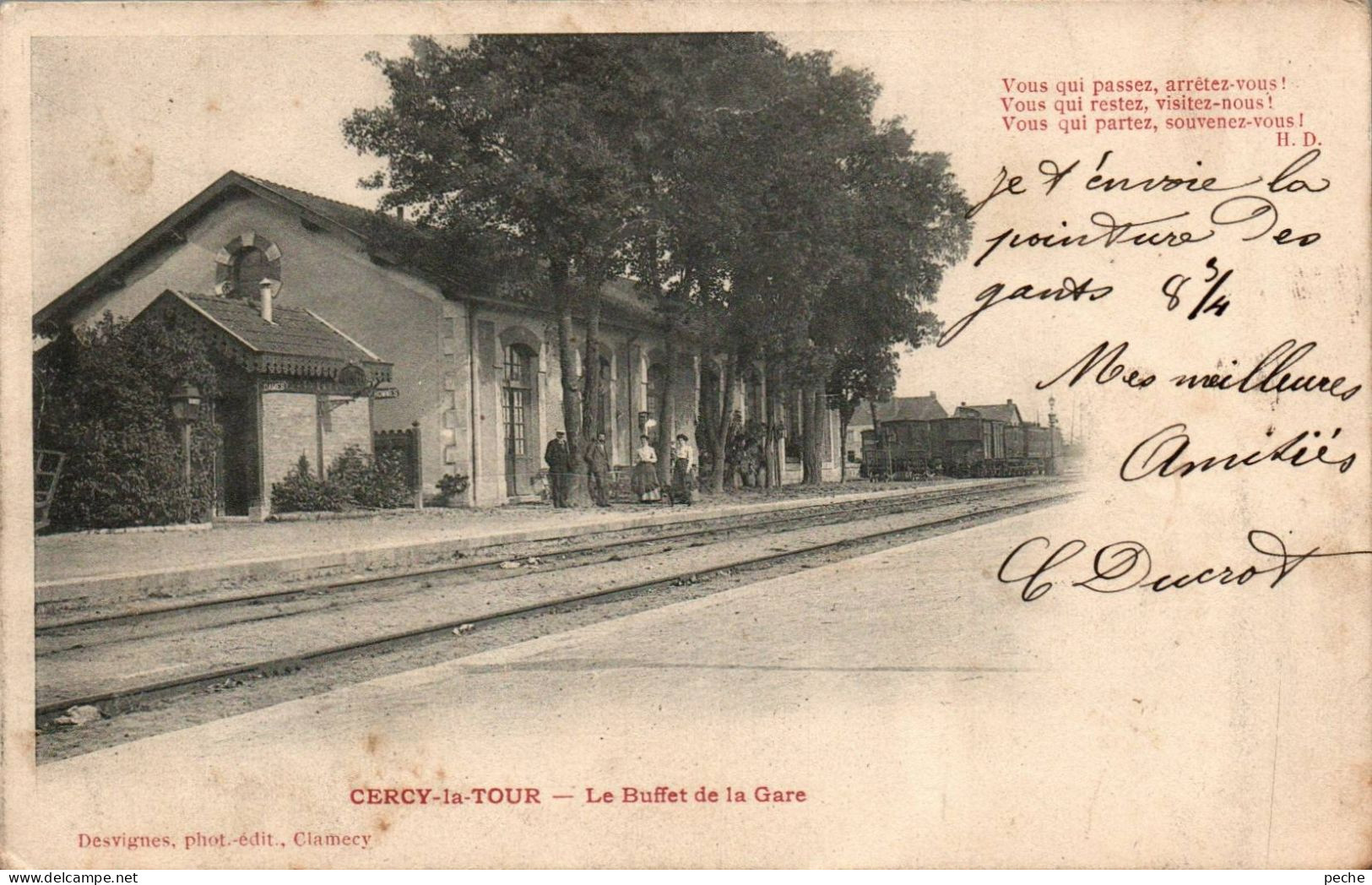 N°2684 W -cpa Cercy La Tour -le Buffet De La Gare- - Stations - Zonder Treinen