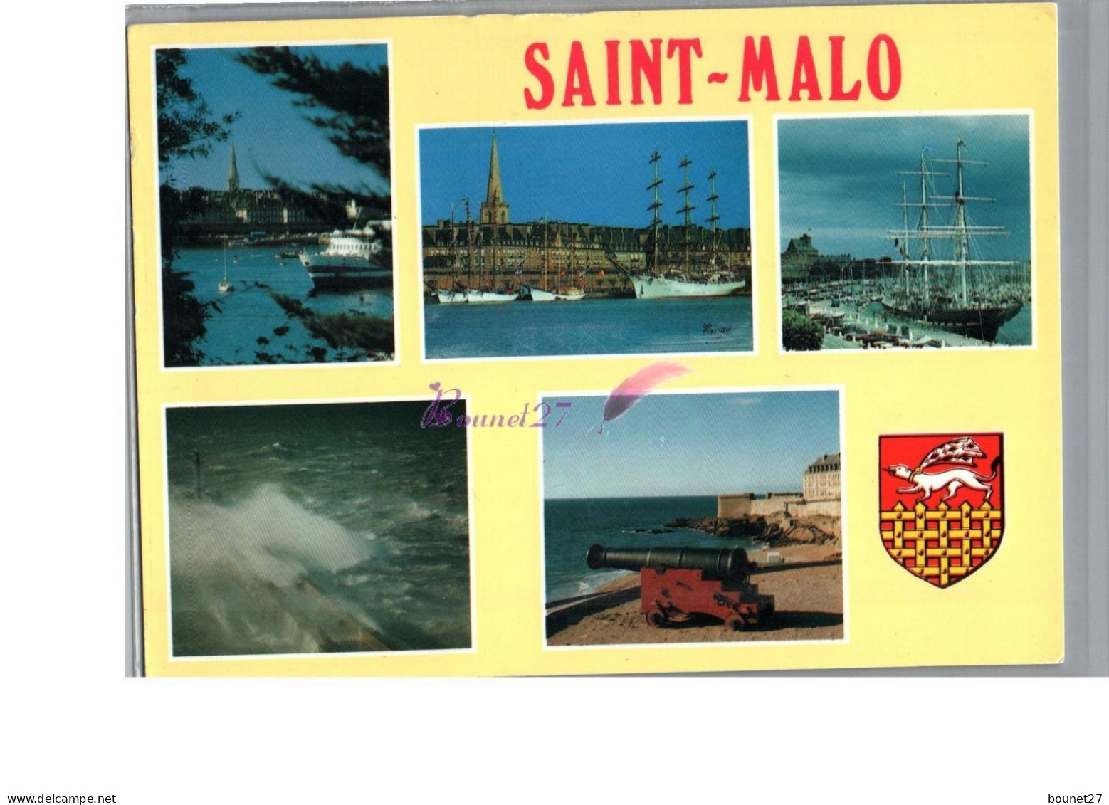 SAINT MALO 35 - Le Car Ferry Bassin Vauban Les Trois Mâts Français Le Belem à Quai Tempête Sur Le Mole Canon - Saint Malo