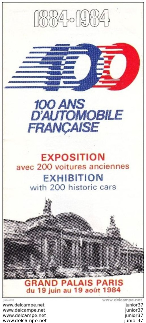 Dépliant Des 100 Ans D'Automobile Française 1984 - Advertising