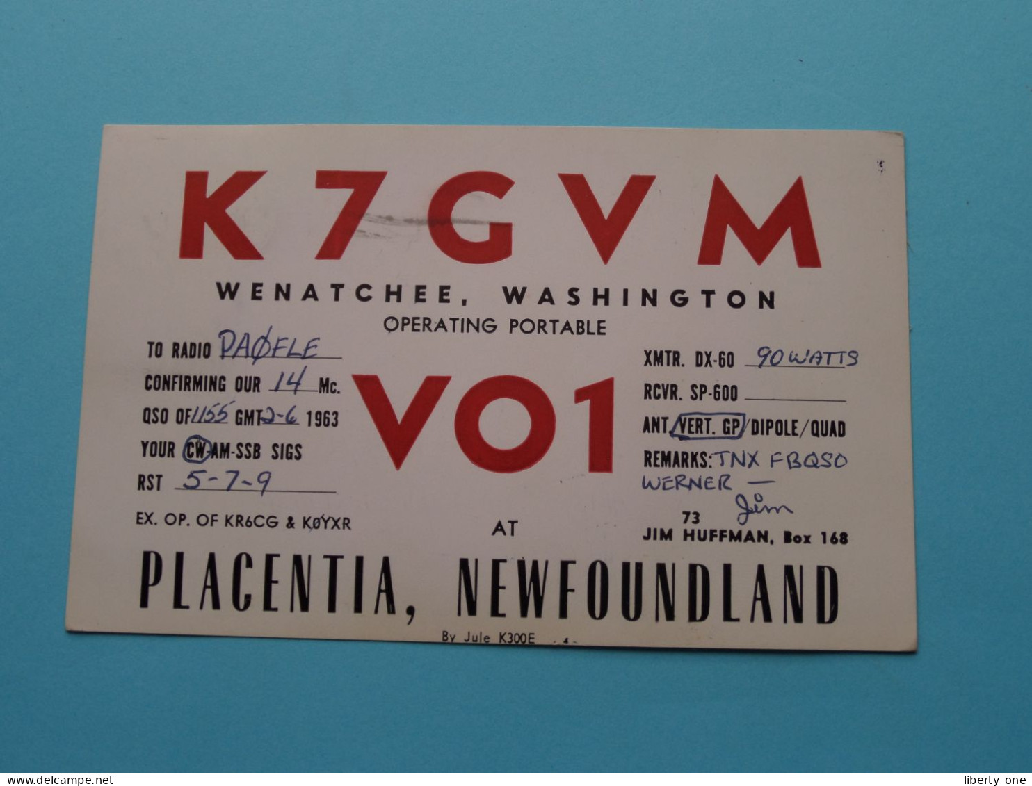 K7GVM - Wenatchee, Washington / VO1 Placentia Newfoundland ( Radio / QSL ) 1963 Amsterdam ( See SCANS ) ! - Other & Unclassified