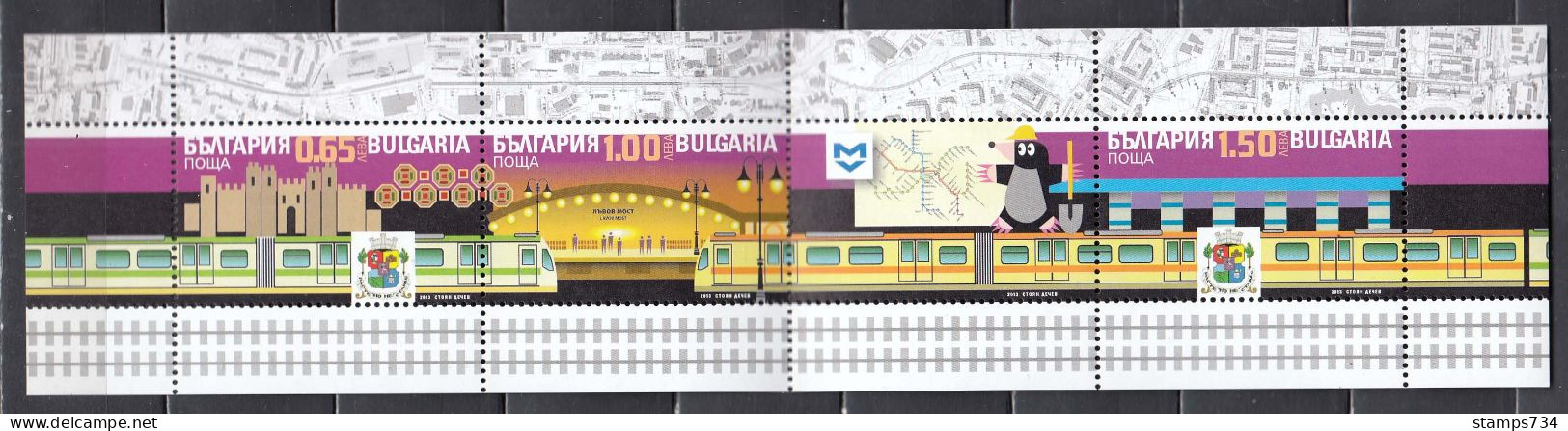 Bulgaria 2013 - 15 Years Of Metro Sofia, Mi-Nr. 5122/24+vignette, MNH** - Unused Stamps
