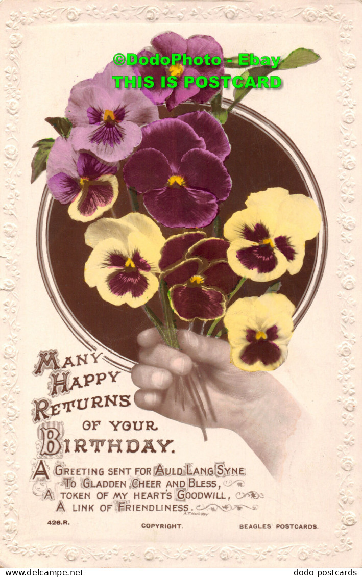 R454011 Many Happy Returns Of Your Birthday. Flowers In Hand. J. Beagles. RP - Monde