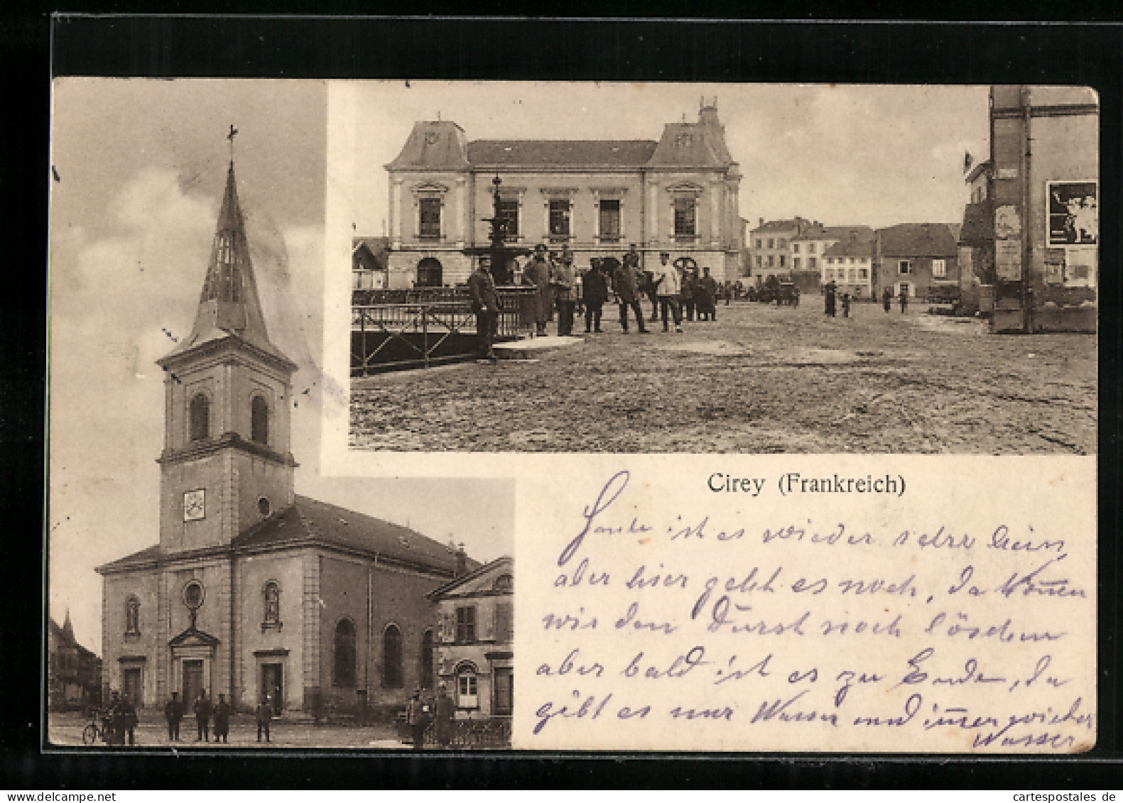 CPA Cirey-sur-Vezouze, La Place Du Marché Et L'Église Avec Des Soldatsgruppen  - Cirey Sur Vezouze