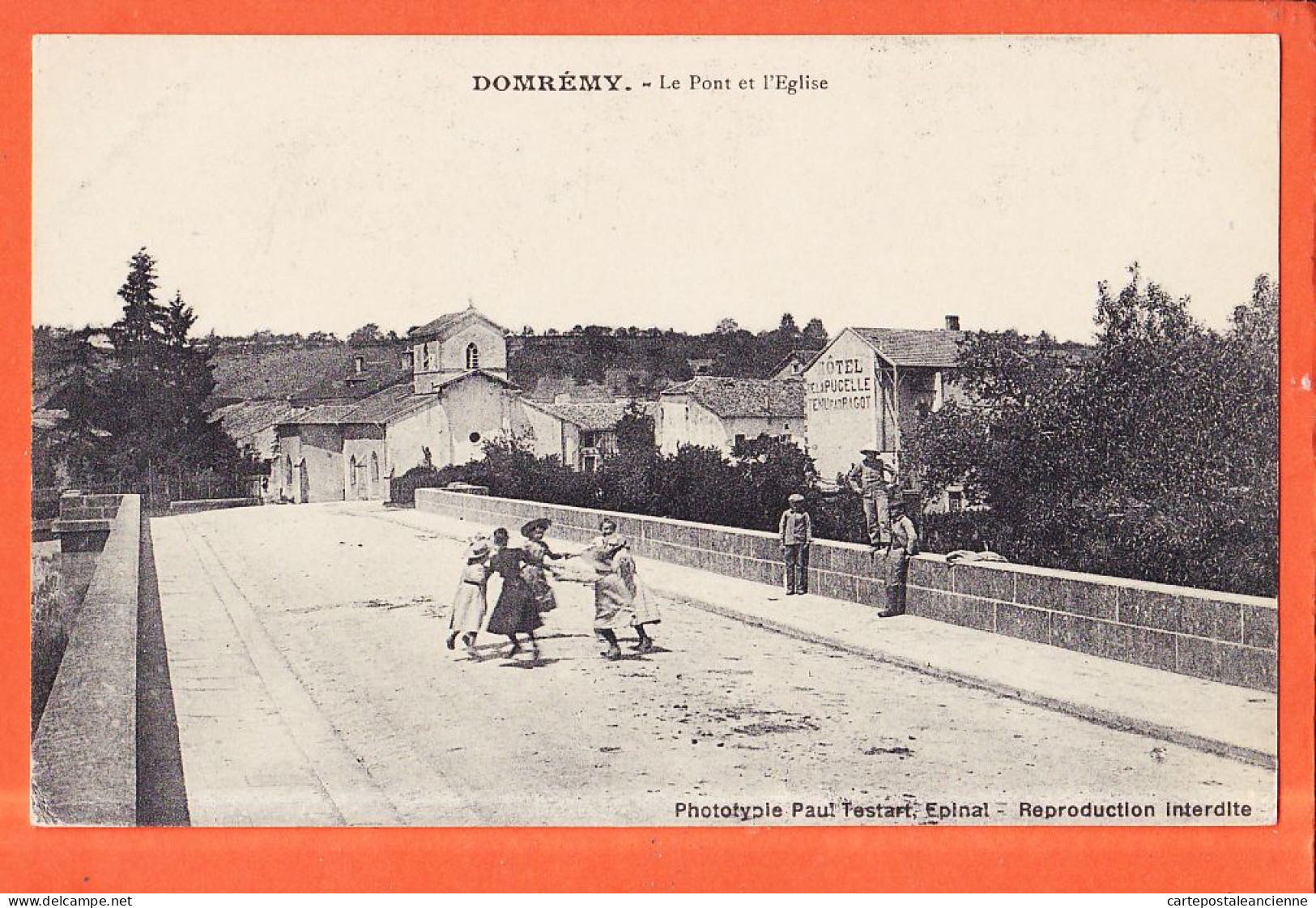 06071 / Etat Parfait DOMREMY 88-Vosges Danse Enfantine Pont Eglise Hotel Pucelle Tenu RAGOT 1910s Phototypie TESTART  - Domremy La Pucelle