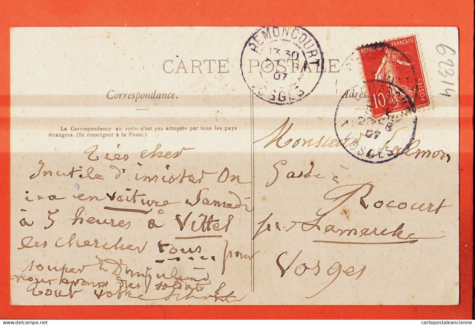 06099 / DOMJULIEN 88-Vosges Vue Generale 1907 à SALMON Garde ROCOURT Par Lamarche Edition ROYER 2 - Other & Unclassified