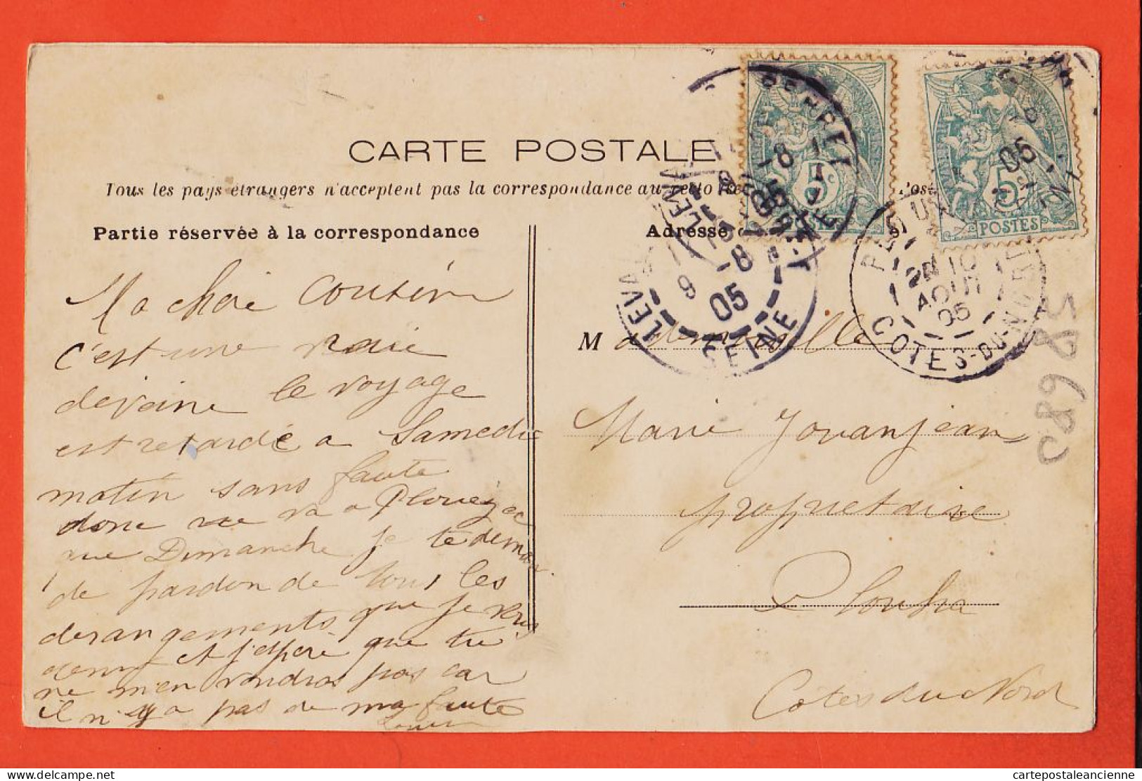 06055 / LEVALLOIS-PERRET (92) Pointe Ile GRANDE-JATTE Perspective 1905 à JOUANJEAN Propriétaire Plouha SEINE A-D 20 - Levallois Perret