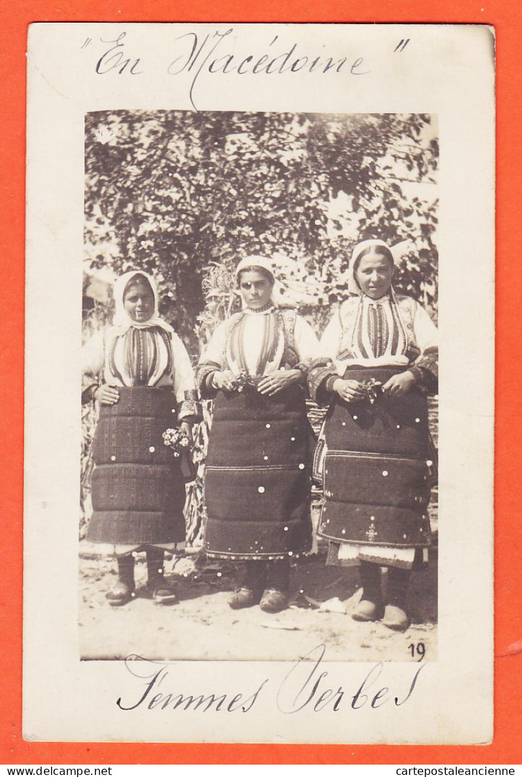 06482 / ♥️ ⭐ ◉ Carte-Photo En MACEDOINE 3 Femmes SERBES γυναίκες Σέρβοι Μακεδονίας Costume Traditionnel 28-12-1917 - Macédoine Du Nord