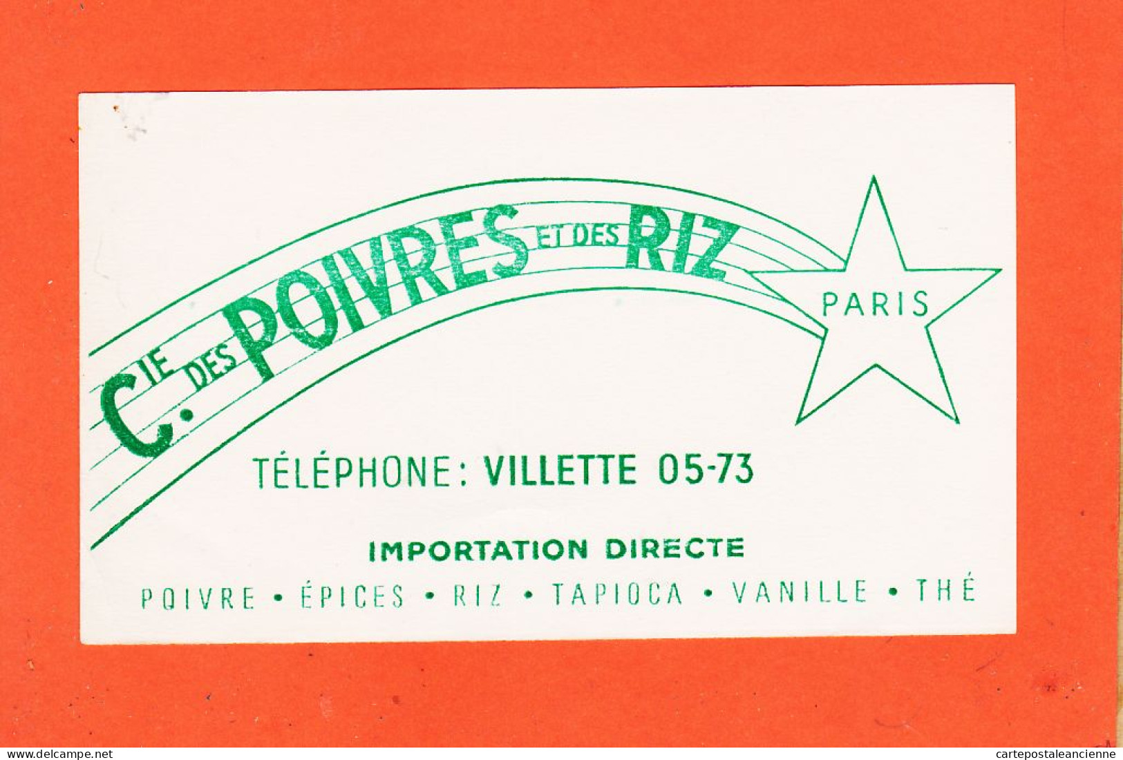 06177 / PARIS VILLETTE Cie Des POIVRES Et Des RIZ Importation Directe Poivre Epice Tapioca Vanille Thé Buvard-Blotter - Levensmiddelen