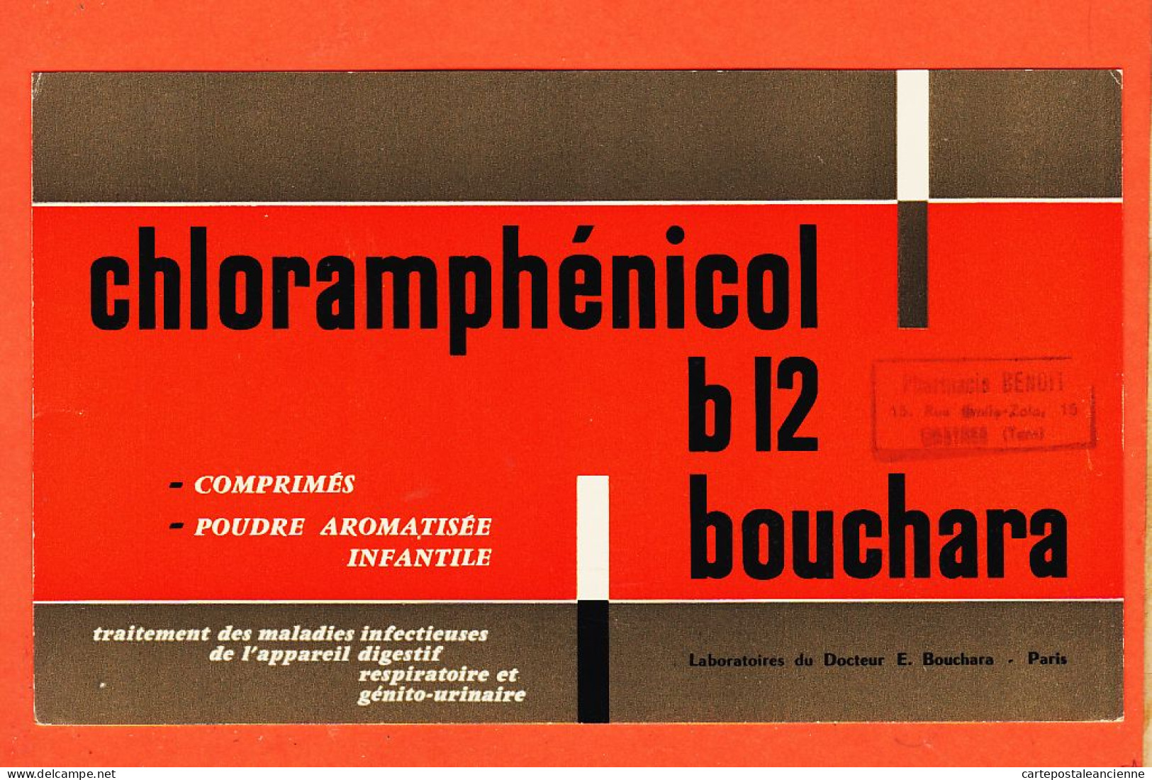 06153 / CHLORAMPHENICOL B-12 Laboratoire Docteur BOUCHARA Tampon Pharmacie BENOIT 15 Rue Emile ZOLA Castres Buvard - Chemist's