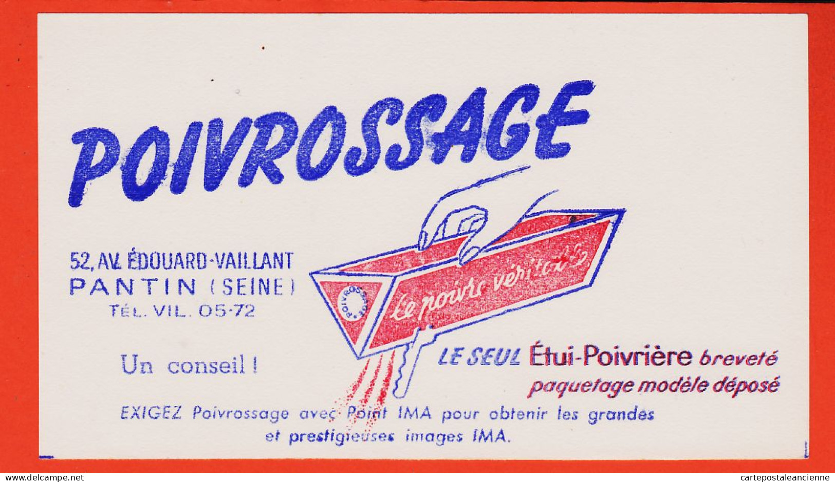 06184 / PANTIN Seine 52 Avenue EDOUARD-VAILLANT Etui Poivrière POIVROSSAGE Avec Point IMA Buvard-Blotter - Lebensmittel