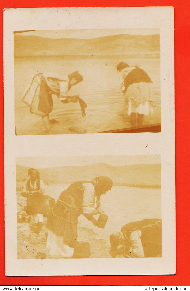 06467 / Carte-Photo Possible MACEDOINE Ou GRECE Lavandières Scène Lessive + Lavage Cheveux Entre Femmes Bi-vues 1915s  - Nordmazedonien