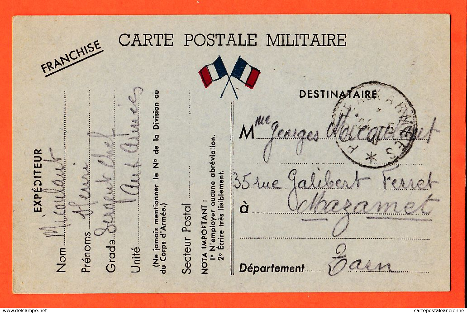 06121 / C.P Militaire Aux Armées 23-05-1940 Sergent-Chef Henri MICOULAUT à Georges 35 Rue Galibert Ferret Mazamet - Guerre 1939-45