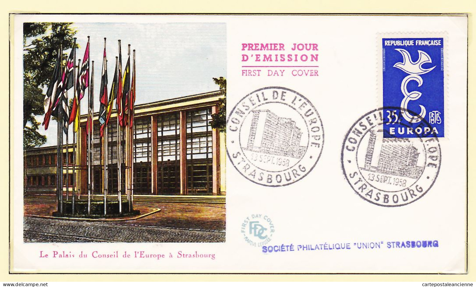 06021 / F.D.C EUROPA Palais Conseil De L'EUROPE 1er Premier Jour Emission STRASBOURG 13 Septembre 1957 FDC - 1950-1959