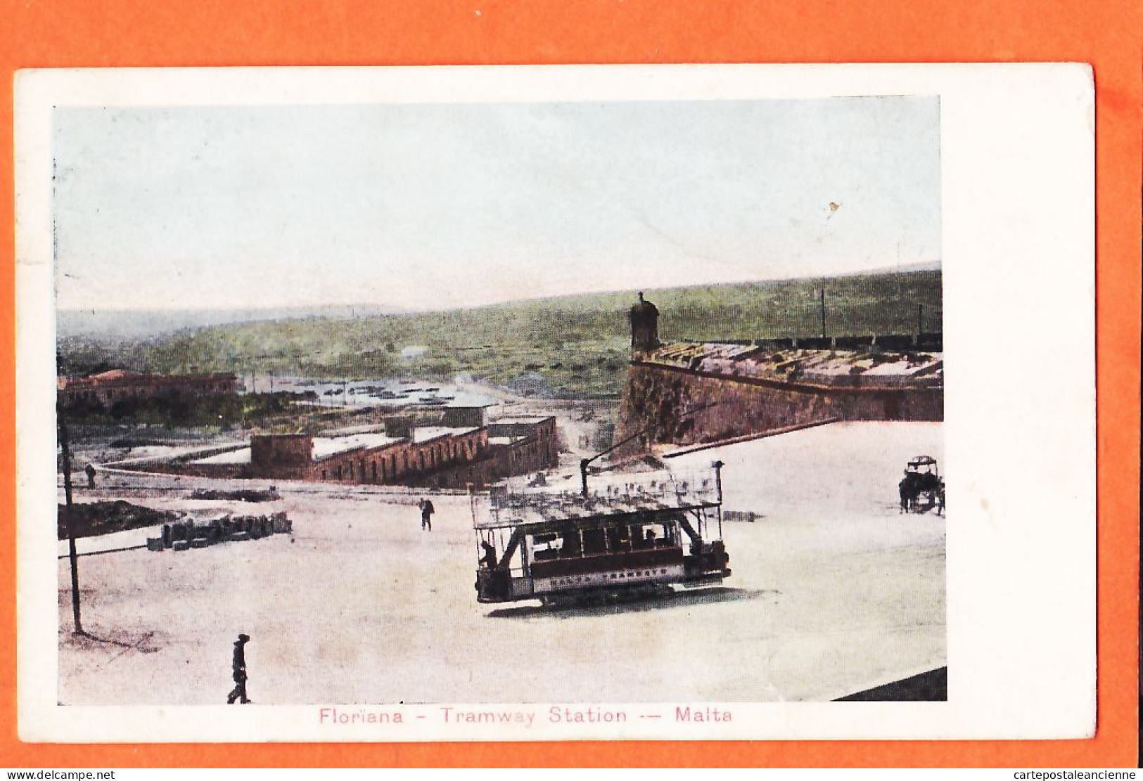 06115 / ⭐ (•◡•) Rare FLORIANA Malta Tramway Station 1908 Tampon Poste Hoorn Nudenes  Mate  - Malta