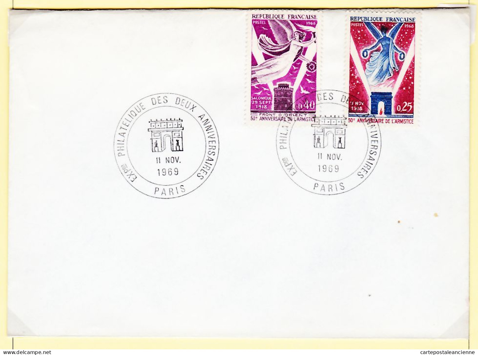 06015 / ⭐ ◉ Enveloppe Avec Cachet Commémoratif  Exposition Philatélique Des Deux Anniversaires PARIS 11 Novembre 1969 - Commemorative Postmarks