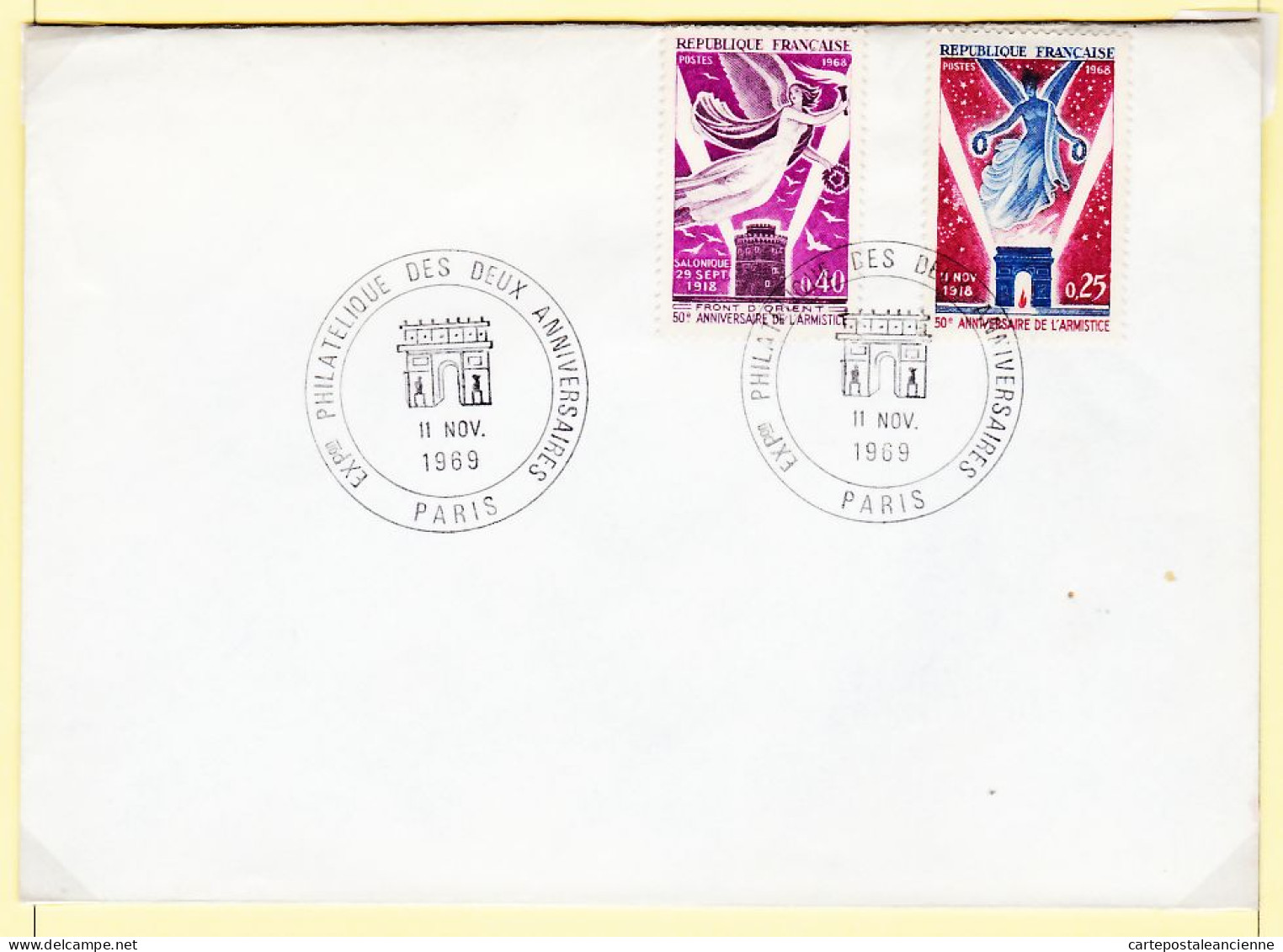 06015 / ⭐ ◉ Enveloppe Avec Cachet Commémoratif  Exposition Philatélique Des Deux Anniversaires PARIS 11 Novembre 1969 - Cachets Commémoratifs