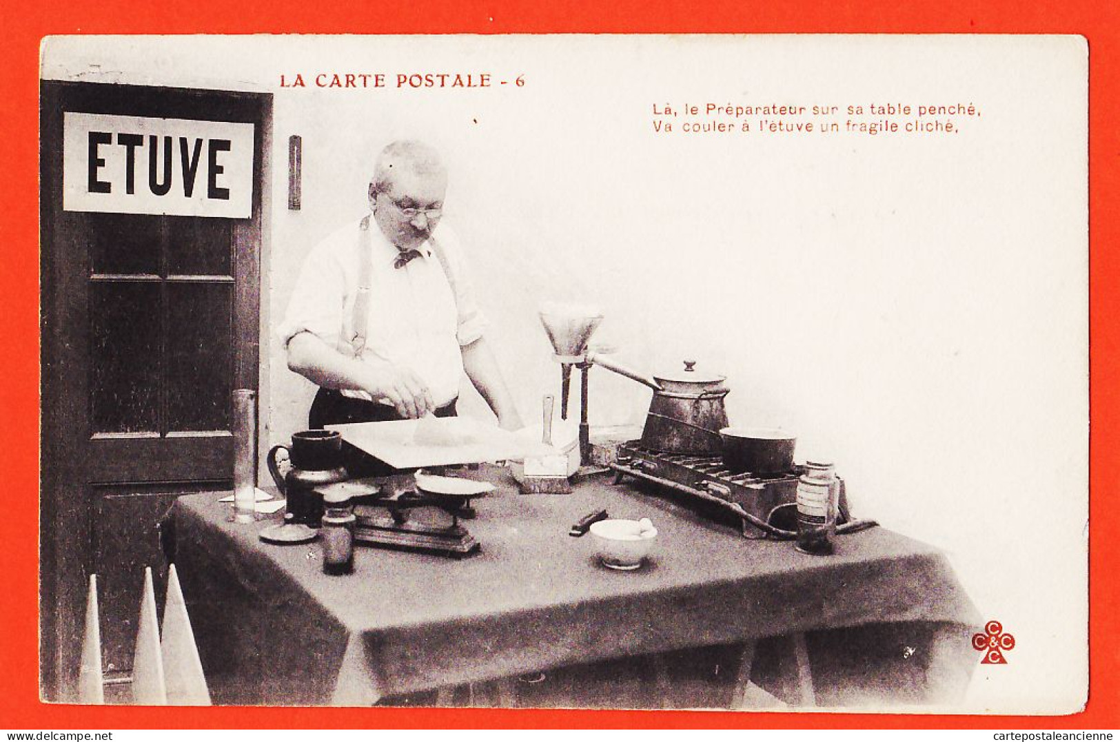06287 / ♥️ ⭐ ◉  Métier Photographe Ed. LA CARTE POSTALE (6) Préparateur Table Penché Couler Etuve Fragile Cliché 1900s  - Kunsthandwerk