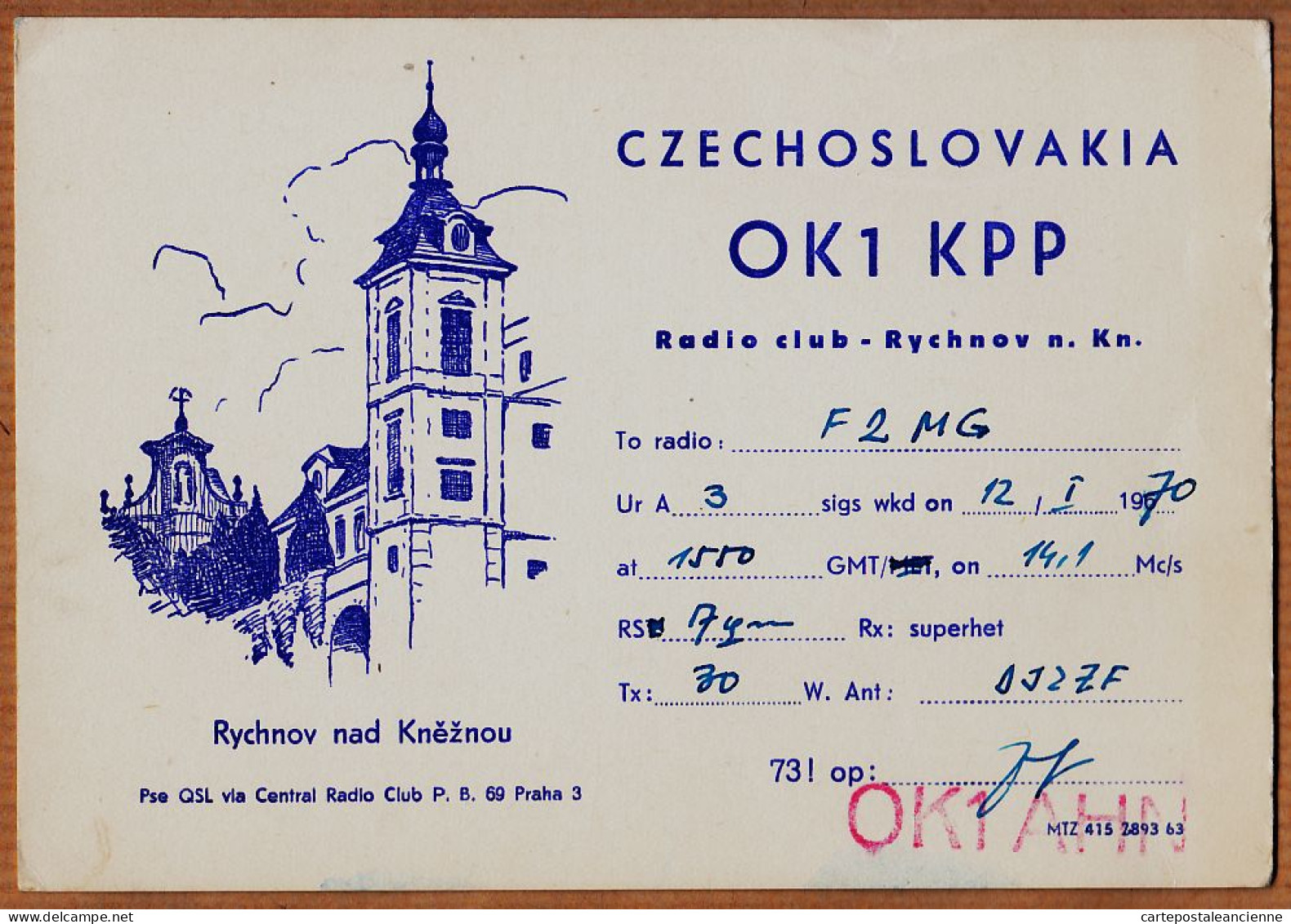 06351 / Carte QSL RYCHNOV Nad KNEZNOU Czechoslovakia ČSR 1960s RADIO-CLUB OK1-KPP Tchécoslovaquie PRAHA - Tsjechië