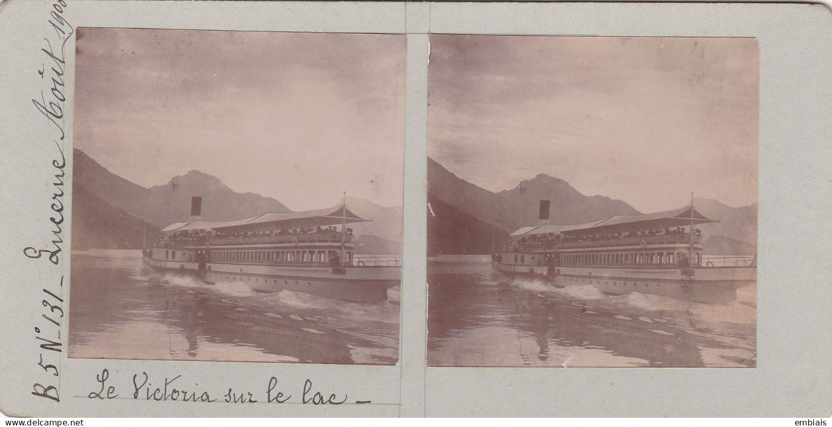 LUCERNE Août 1900 - Le Victoria Sur Le Lac N°131 - Photo Stéréoscopique Collection C.FÉDIT - Photos Stéréoscopiques