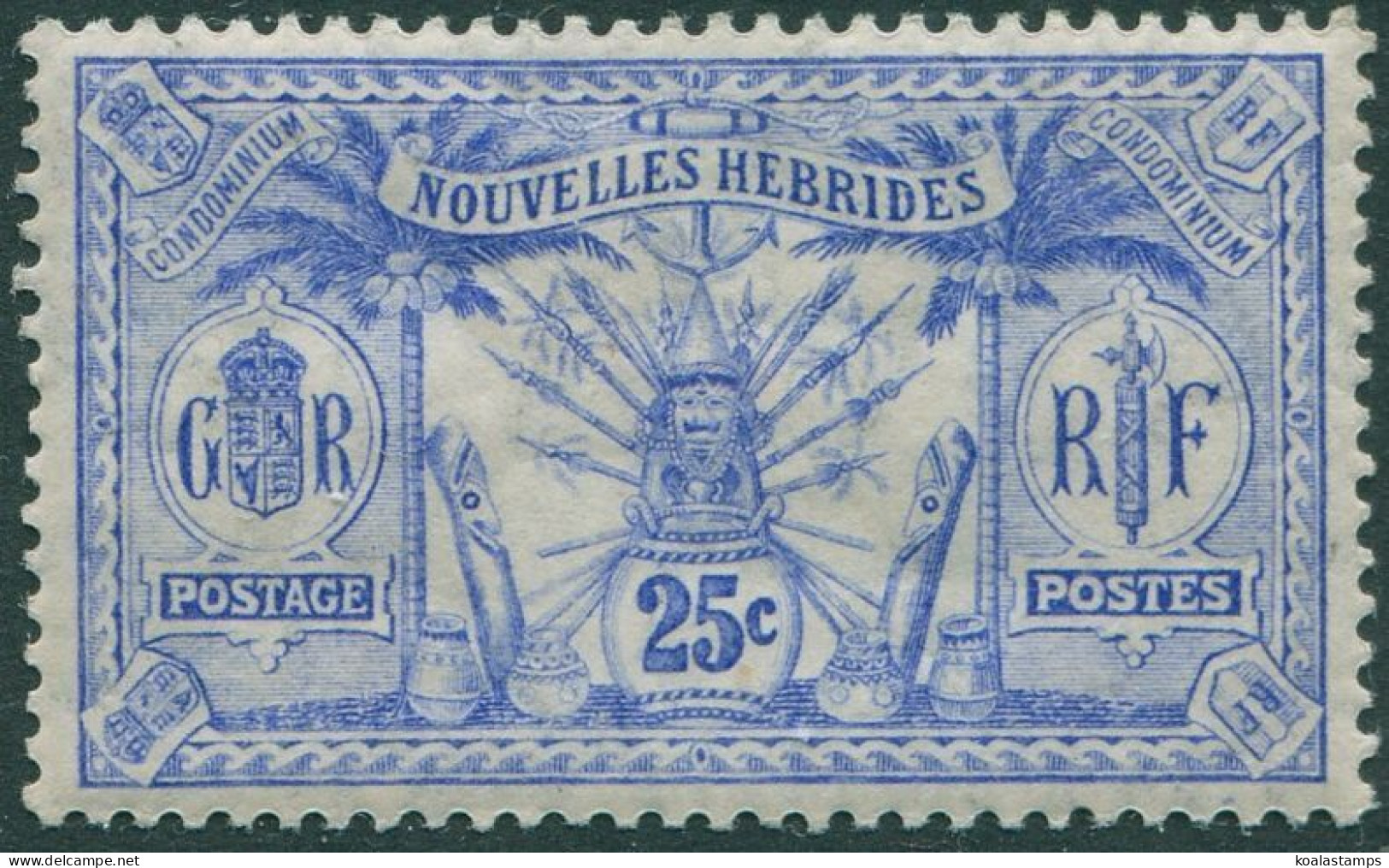 New Hebrides French 1911 SGF14 25c Ultramarine Weapons Idols MH - Other & Unclassified