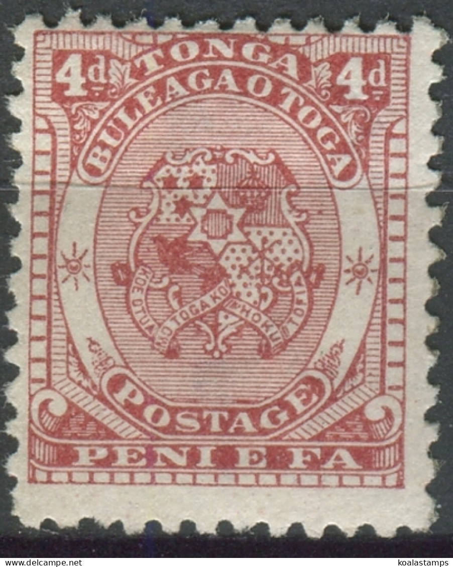 Tonga 1892 SG12 4d Chestnut Coat Of Arms Part Gum MNH - Tonga (1970-...)