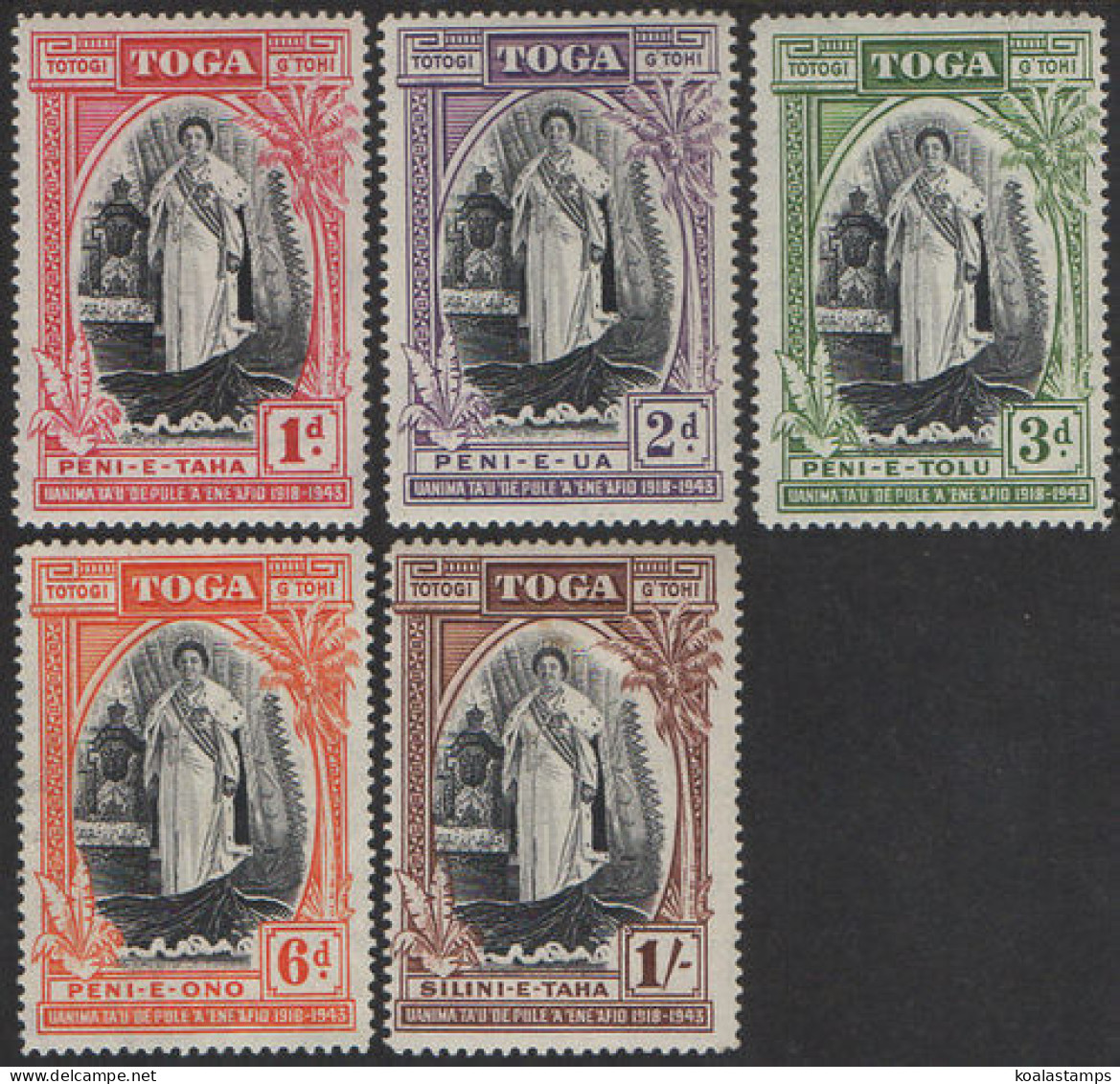 Tonga 1944 SG83-87 Silver Jubilee Queen Salote's Accession MLH - Tonga (1970-...)