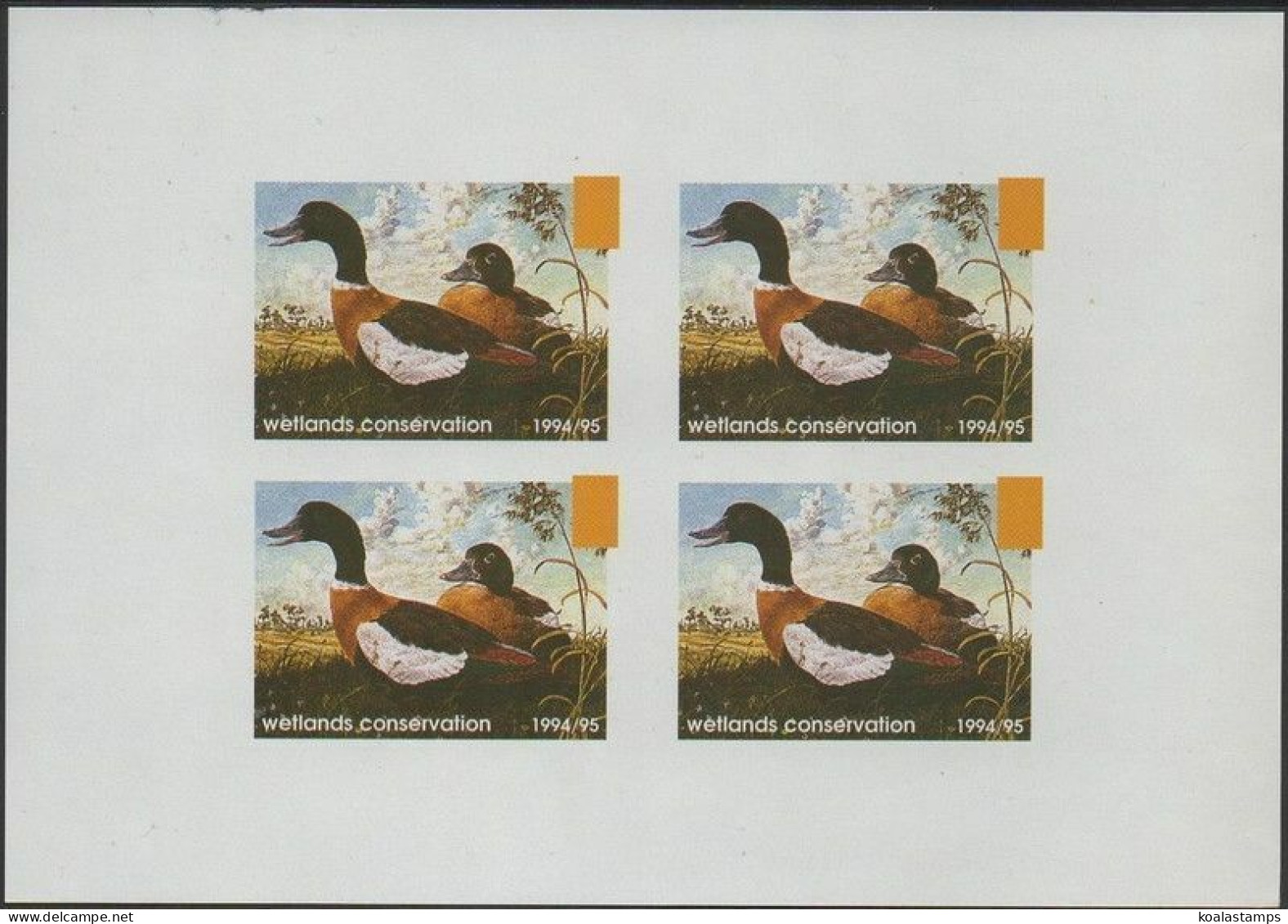 Australia Cinderella Ducks 1994 Wetlands Conservation Proof Block MNH - Werbemarken, Vignetten