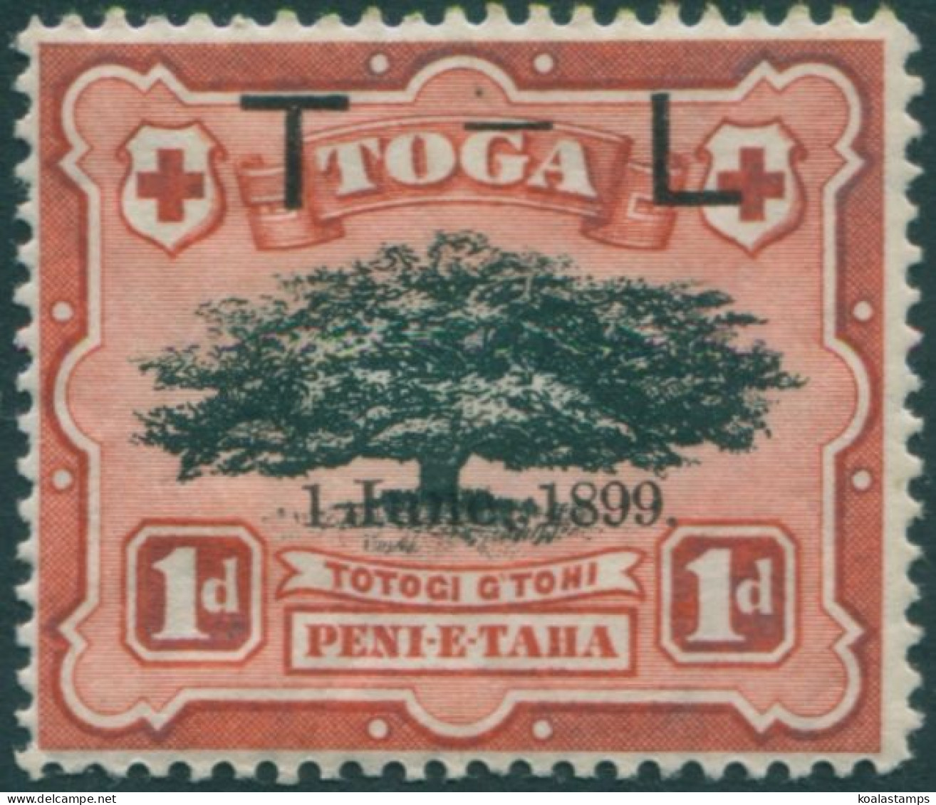 Tonga 1899 SG54 1d Ovava Tree T - L 1 June, 1899. Ovpt MNG - Tonga (1970-...)