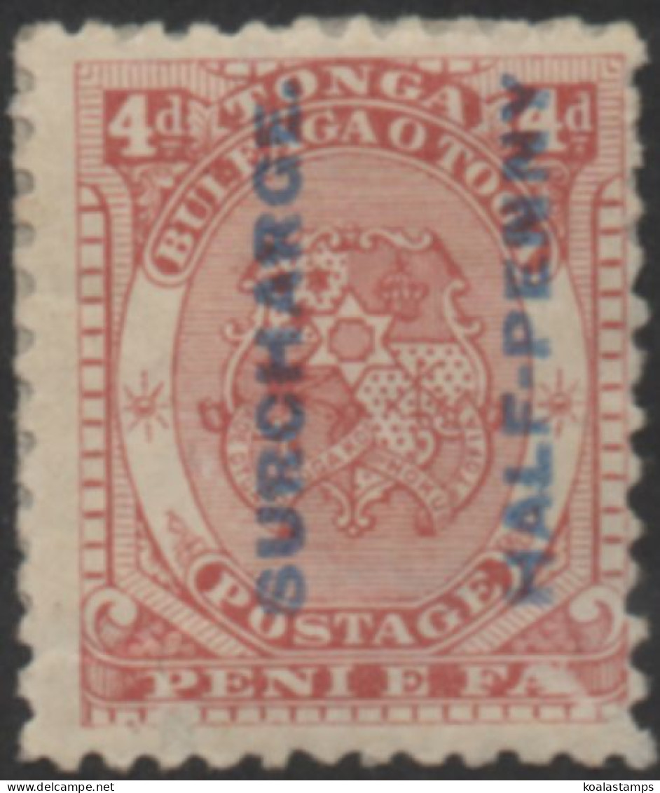 Tonga 1894 SG21 ½d On 4d Chestnut Coat Of Arms MH - Tonga (1970-...)