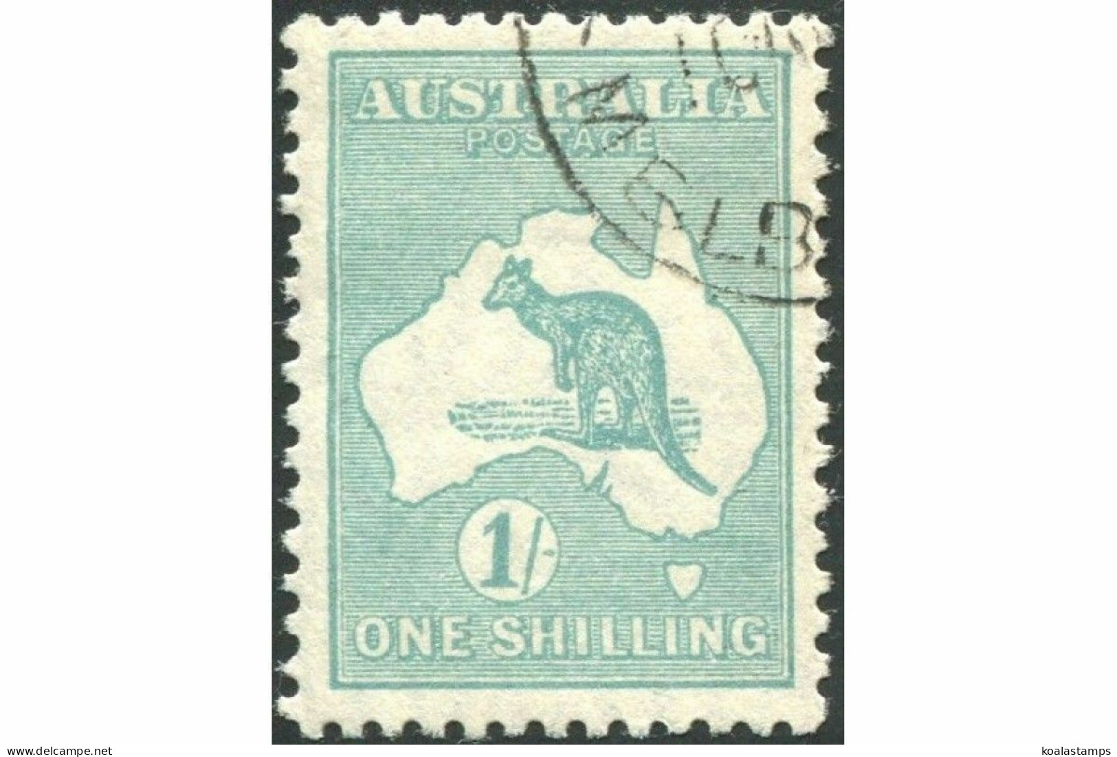 Australia 1929 Sc#98,SG109 Kangaroo 1/- Blue-green SMW With Gum CTO - Other & Unclassified