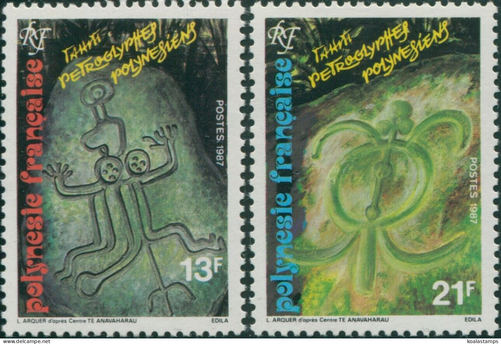 French Polynesia 1987 Sc#460-461,SG507-508 Rock Carvings Set MNH - Andere & Zonder Classificatie