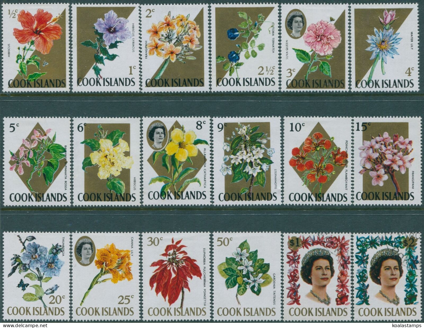 Cook Islands 1967 SG227B-245B Flowers QEII Fluorescent MNH - Cook