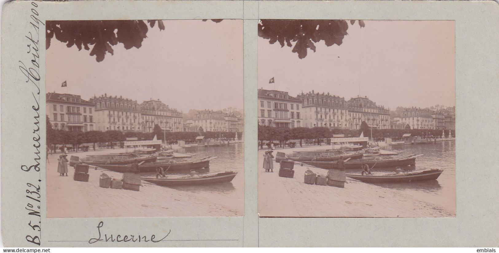 LUCERNE Août 1900 - Le Port, Les Quais N°132 - Photo Stéréoscopique Collection C.FÉDIT - Stereoscopic