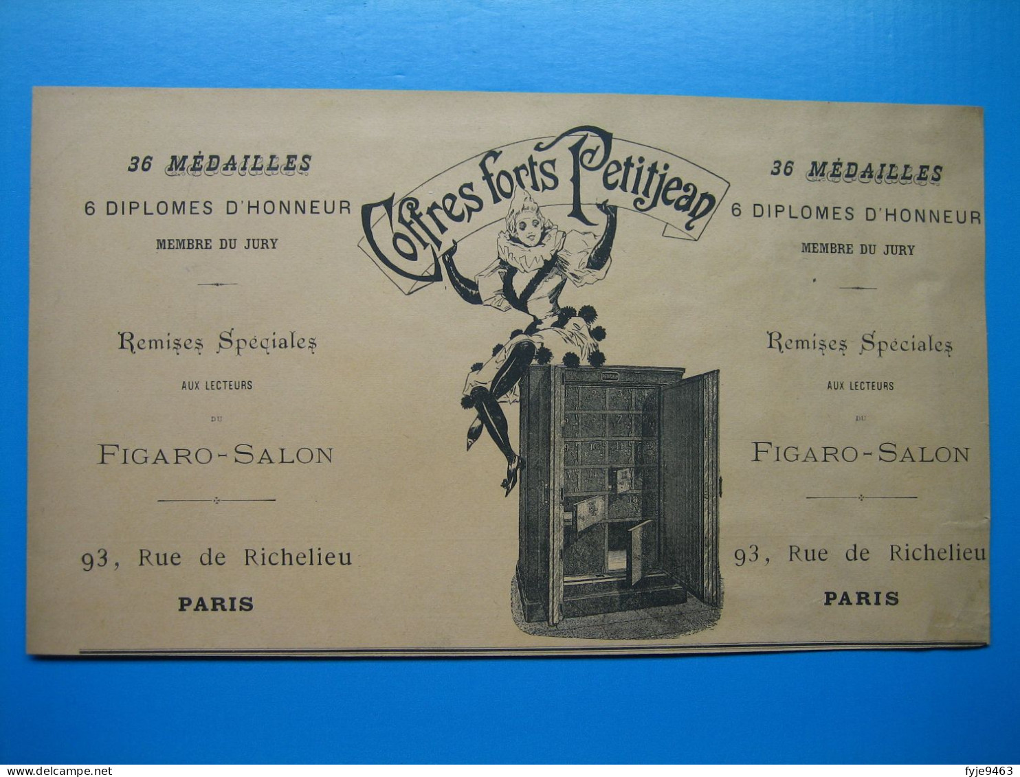 (1897) Coffres-Forts PETITJEAN - Rue De Richelieu à Paris - Publicités