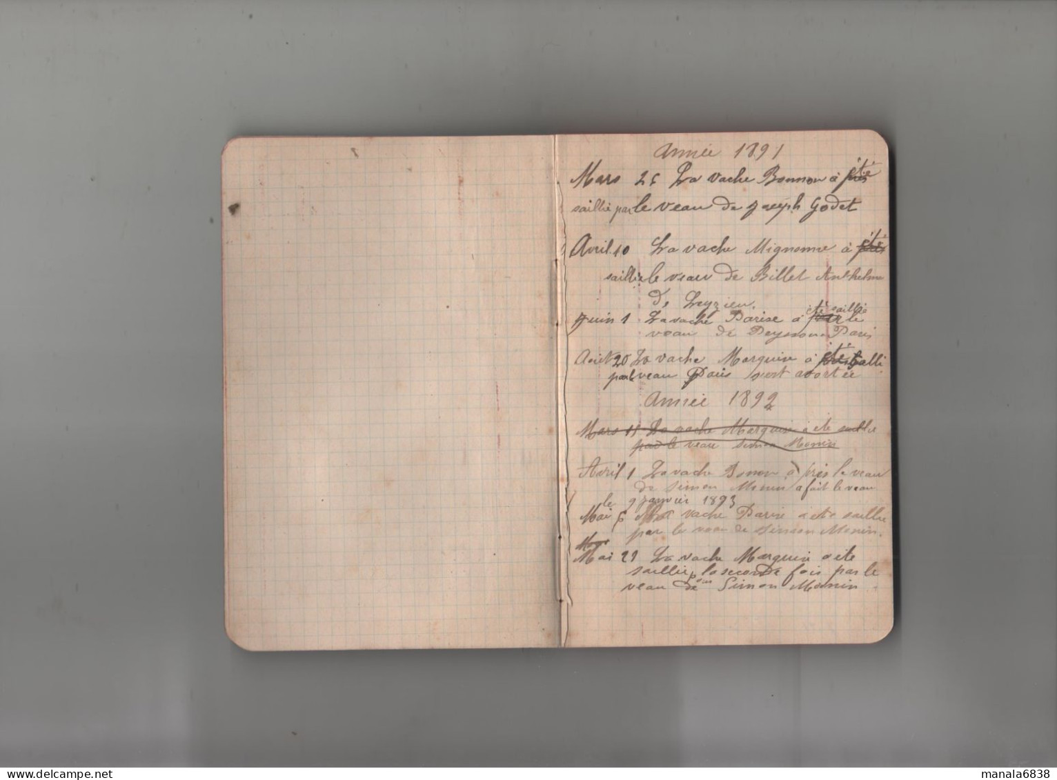 Carnet Pour L'enregistrement De La Saillie Des Vaches De 1891 à 1917 Godet Billet Mugnier ... Leyzieu ... - Unclassified