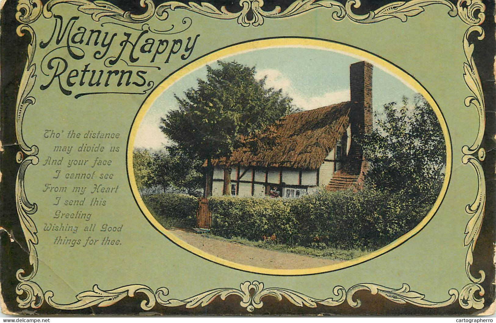 Many Happy Returns Greetings Typical British Cottage - Birthday