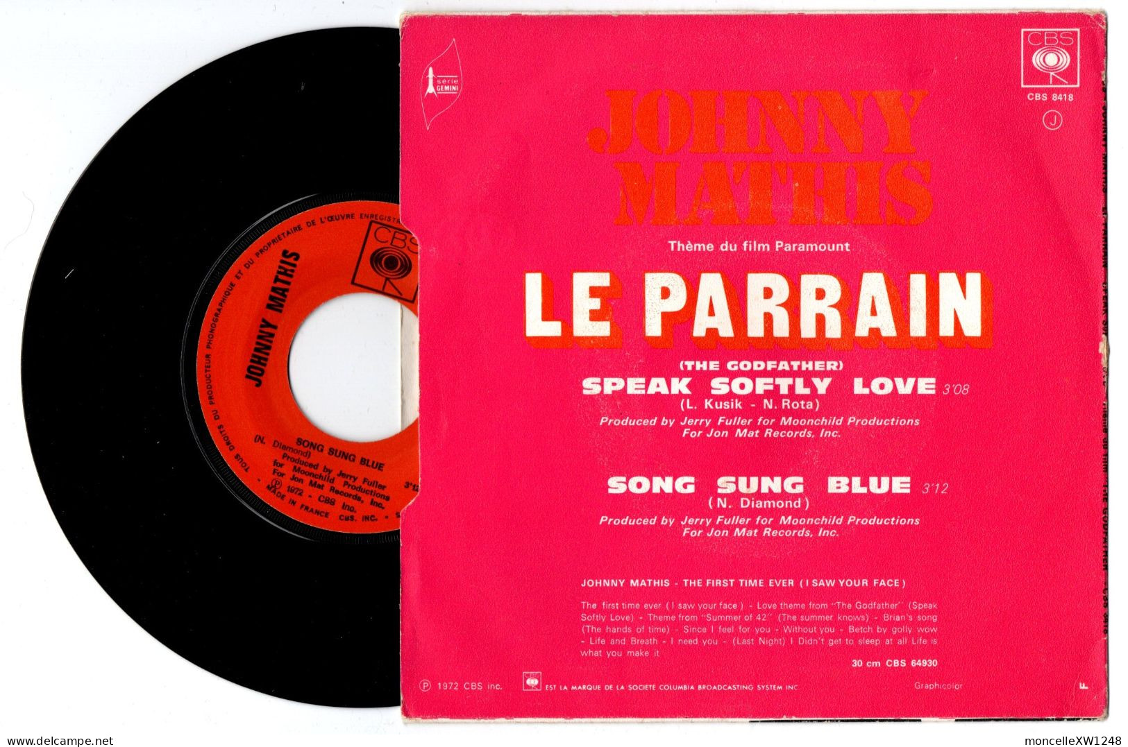 Johnny Mathis - 45 T SP BOF Le Parrain (1972) - Filmmusik